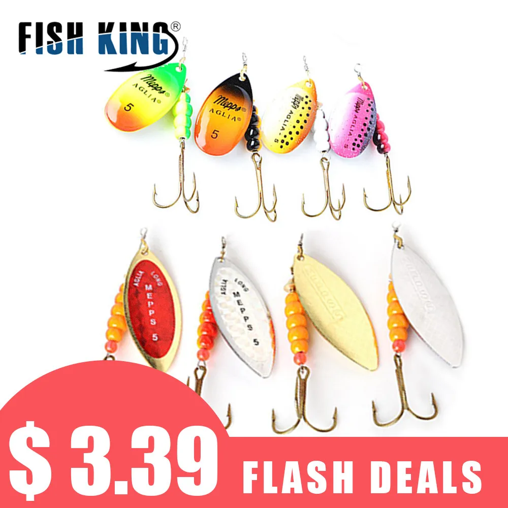 

FISH KING 4Pcs/Lot Mepps Spinner Bait Size 1#2#3#4#5# Fishing Lures Spoon With Treble Hook Hard Fake Fish Metal Lures Set