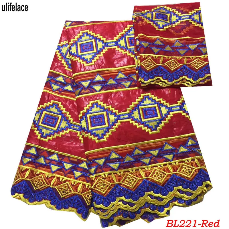 

Red Beaded Tulle Mesh Embroidery Brocade Lace Fabric African Bazin riche getzner with French Net lace for wedding fabrics BL-221