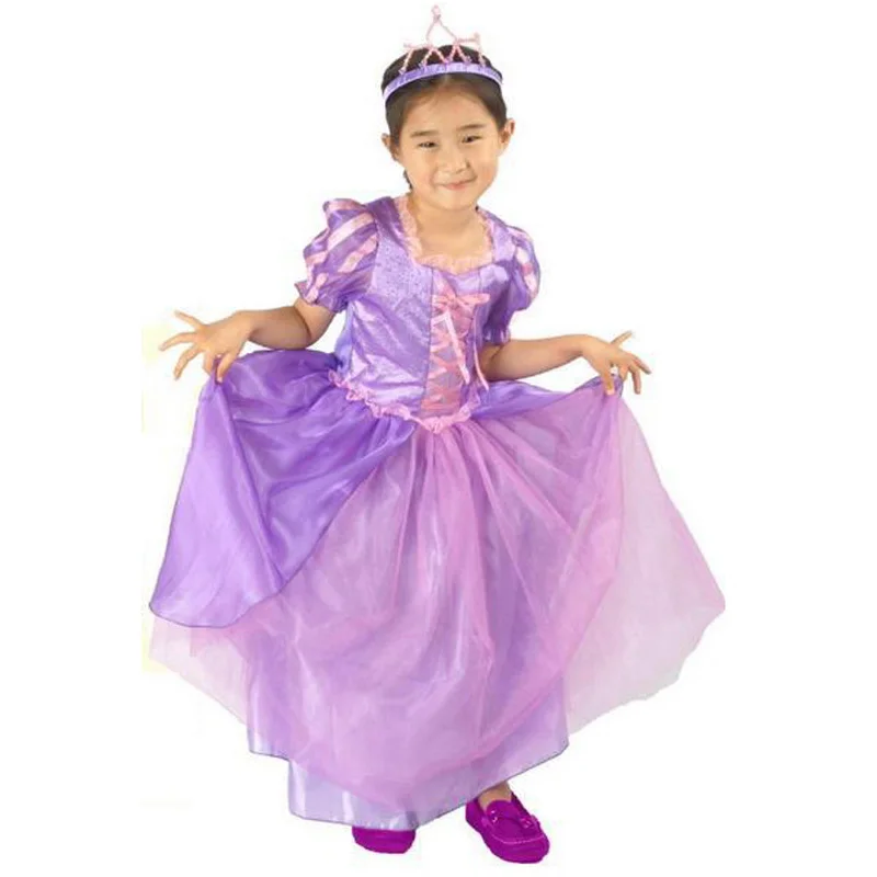 Хэллоуин Косплей для девочек в стиле Рапунцель платье Фиолетовый Принцесса праздничный костюм включает платье повязка на голову