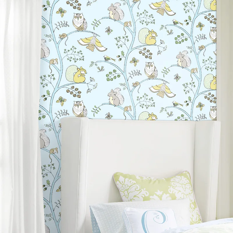 

0.53x10m Animal mouse owl pattern cartoon child room wallpaper boy girl bedroom living room background wallpaper