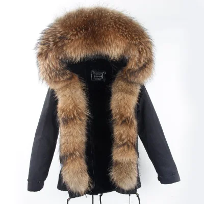 Парка из натурального меха, камуфляжное длинное зимнее пальто с капюшоном, женская зимняя куртка с воротником из натурального меха енота, теплая меховая подкладка - Цвет: Short