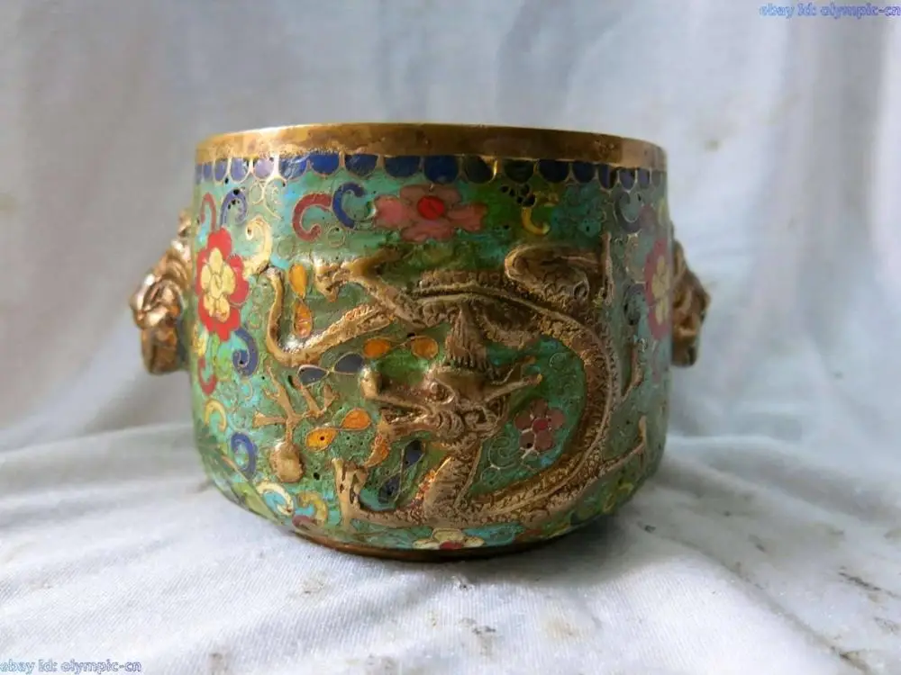 

China bronze gold Cloisonne carved Buddhism dragon play bead Incense burner (D0426)