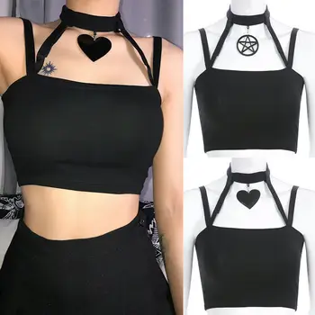 

Women Sexy Crop Top Camis Halter Gothic Beach Sleeveless Shirt Slim Tanks Top Ladies Casual Summer Female Clothing New 2019