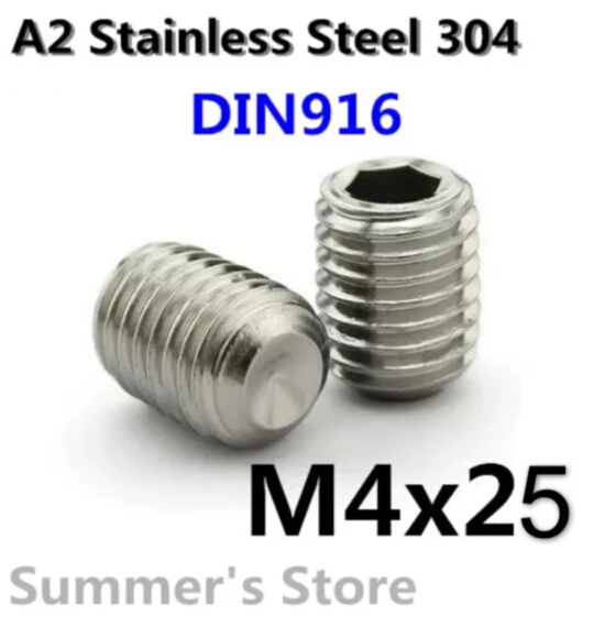 100pcs/lot DIN916 M4*25mm Stainless Steel screw M4 Grub Screws M4 Hex