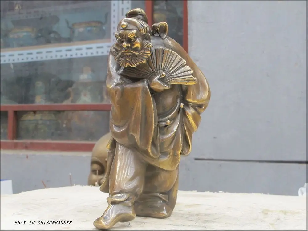 

9"Chinese Copper Bronze Zhong Kui ChungKuel Dancing of the fan statue