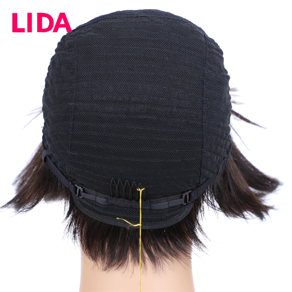 Lida Short Brazilian Human Hair BOBO Wig 8 inch Machine Made Non-Remy Average Size Straight Human Hair Wig All Colors Available