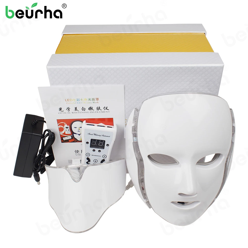 

110/220V 7 Colors Photon Electric LED Facial Mask with Neck Skin Rejuvenation Anti Acne Wrinkle Beauty Treatment Salon Home Use