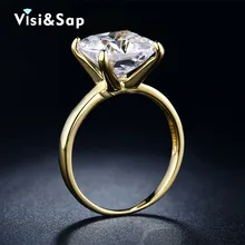 Gold Plated rings 6ct Big cz diamond Rings for women wedding Bijoux Trendy Jewelry luxury Accessories Wholesale V18KR011