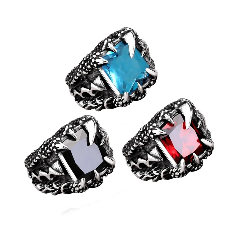

Cool Fashion Men's Vintage Dragon Claw Ring Titanium Stainless Steel Rings for Male Jewelry CZ Stone Crystal