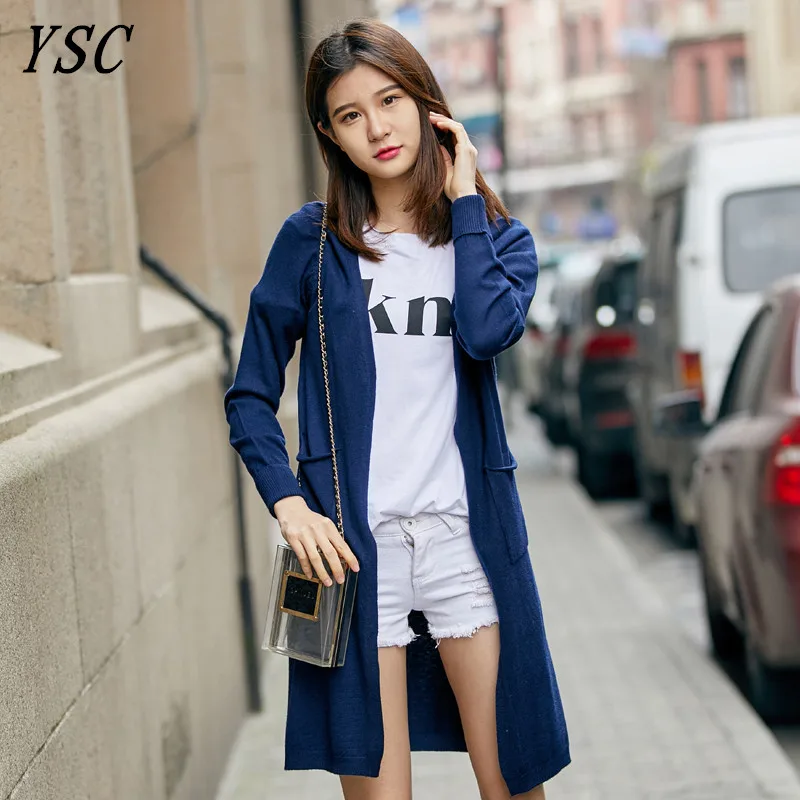 

YUNSHUCLOSET 2017 New Design Cashmere blend Cardigan Loog paragraph roll up the sleeves cardigan High-quality Free Shipping