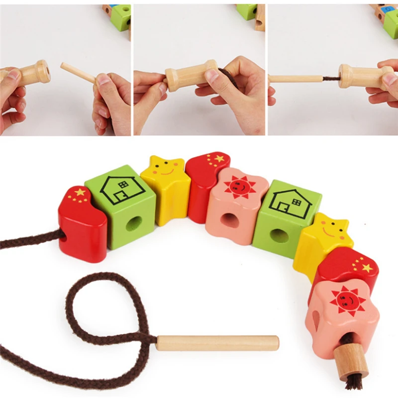 Children's Wooden Sewing Beaded Creative DIY Button Design Toy Intelligence Threading Rope | Игрушки и хобби