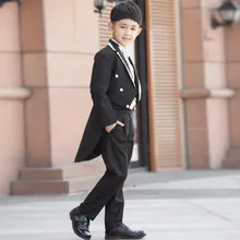 Новое поступление, костюм с отворотом черного цвета Детские костюмы модные красивые высококачественные костюмы(куртка+ штаны+ жилет+ галстук