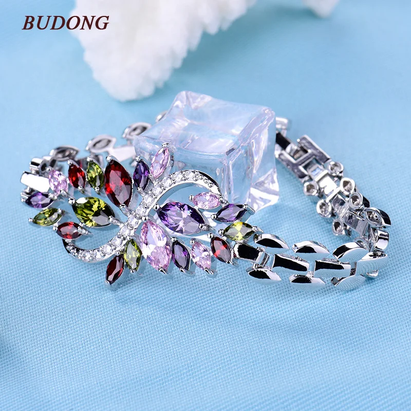 BUDONG 19cm font b Bracelet b font for font b Women b font White Gold Plated