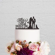 Изготовленный На Заказ Свадебный торт Топпер, жених и невеста торт Топпер, верхушка для торта в виде пары с собакой, Mr и Mrs Свадебный Топпер украшения