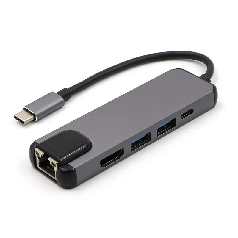 Топ предложения 5 в 1 USB C концентратор Hdmi Gigabit Ethernet адаптер для Macbook Pro, Тип C к Rj45 Lan адаптер с USB-C порт зарядного устройства