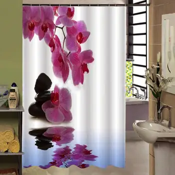 

New Flower Printing Bathroom Curtain 180x180cm Waterproof Shower Curtains Polyester Bath Curtain with 12pcs Curtain Rings