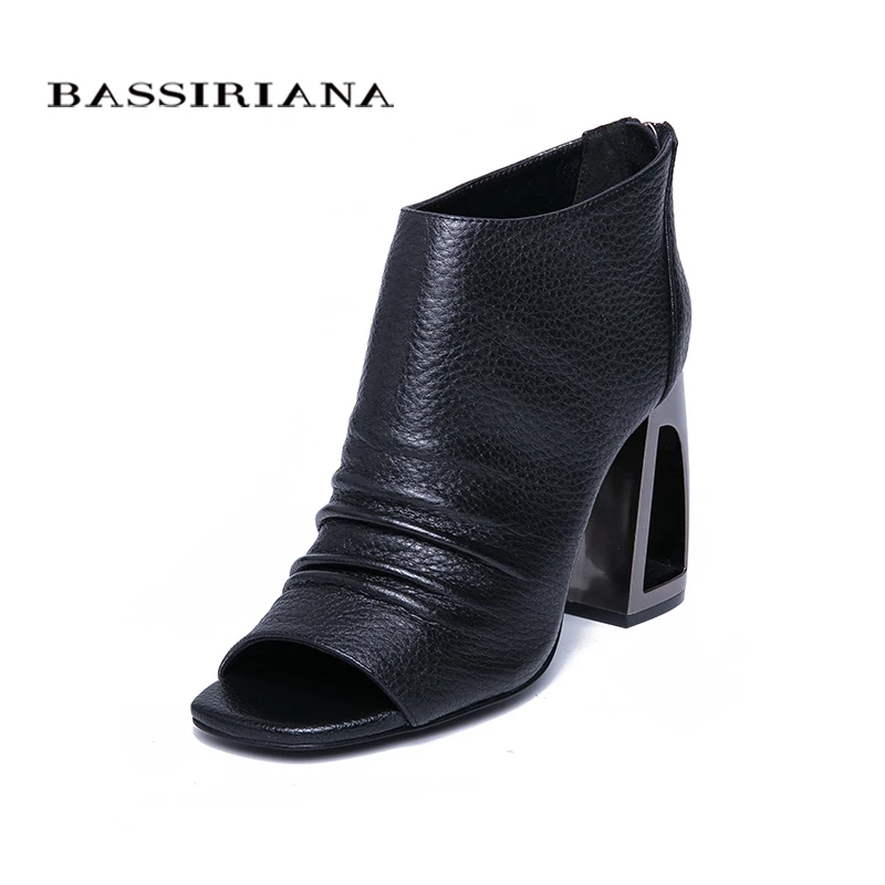 

BASSIRIANA 2019 new fashion heels Sandals Women leather back strap summer black 35-40 size