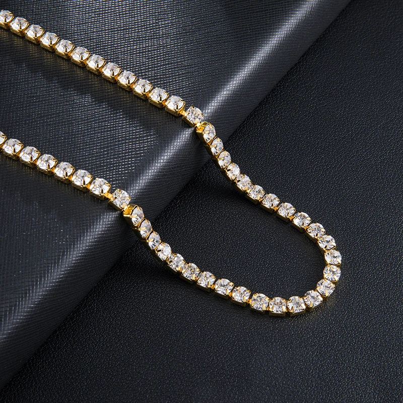 HIP HOP 5MM 60CM Bling Iced Out Alloy Rhinestone Tennis Chain Charm Long link Chain Necklace For Men Jewelry