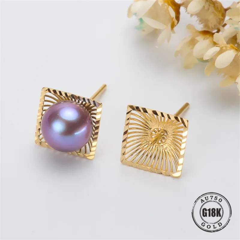 

DIY Earrings Jewelry Findings Blank Earrings Bracket AU750 G18K Yellow Gold Simple Bracket Natural Pearl Needle Cap Accessories