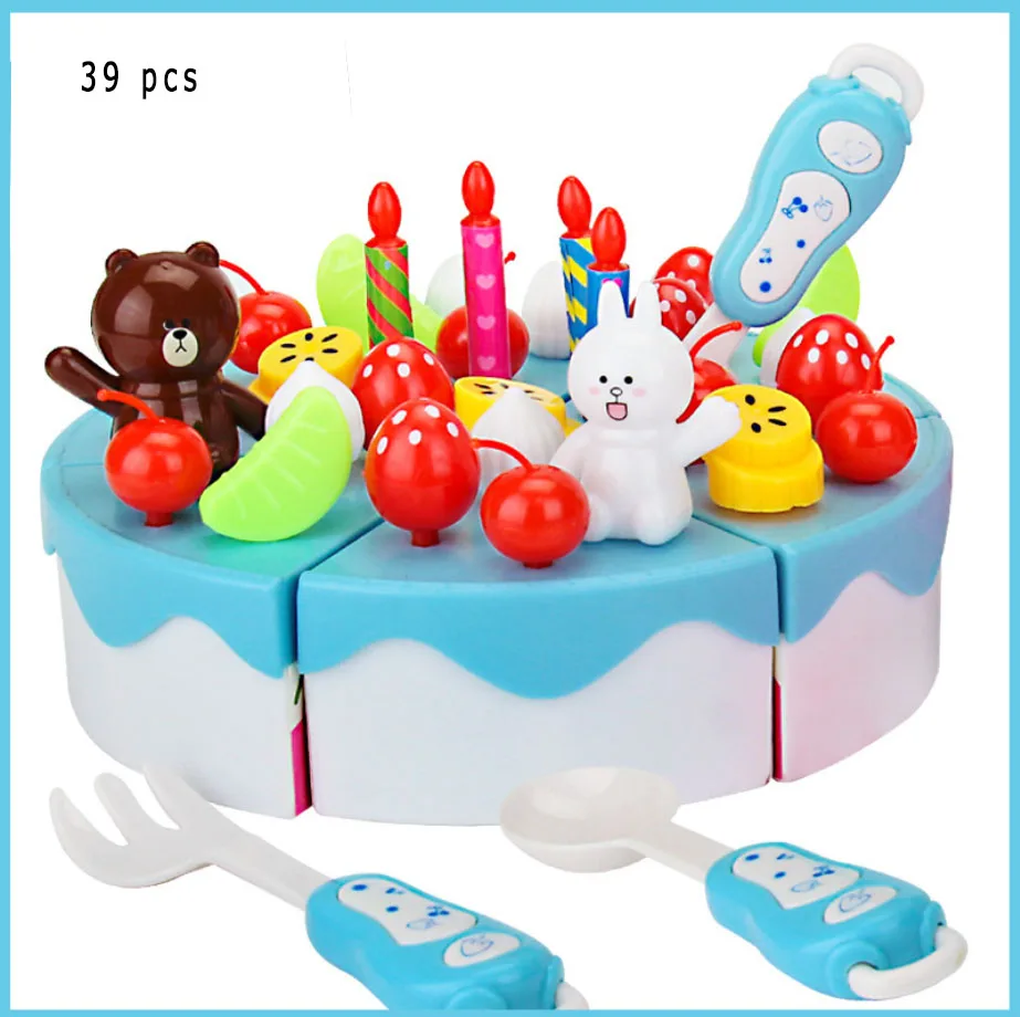 New Kids Toys 63pcs / set Plastic Cupcake Birthday Games Simulation Food Toy For Kids with gift box - Цвет: blue 39 pcs