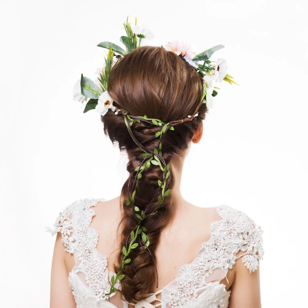 EVER FAIRY/Женская Цветочная корона; праздничные Свадебные вечерние повязки на голову для девочек; гирлянды с цветами; венок с лентой