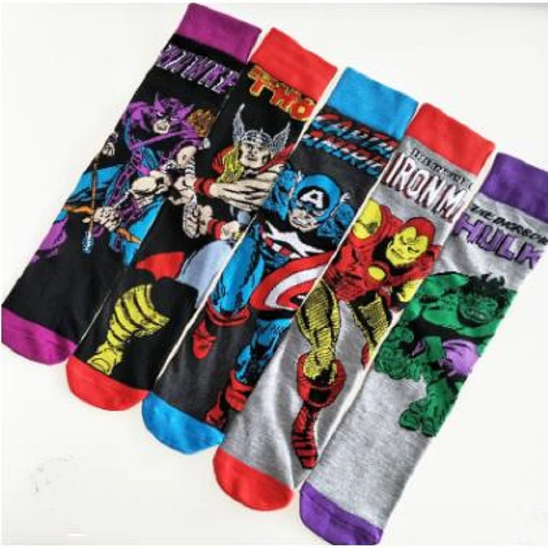 

10 PCS = 5 pairs 40, 41, 42, 43，44 EU plus siz the new Europe and the United States men socks cartoon character superman socks