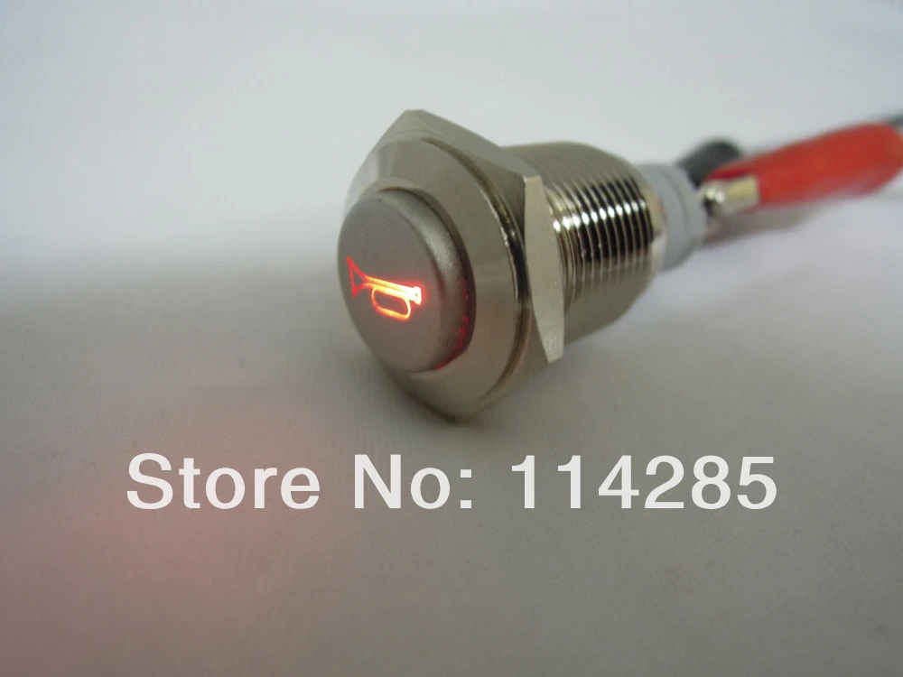 16mm 12V Red LED Momentary Push Button Metal Switch Car Boat Horn IP65 250VAC 3A
