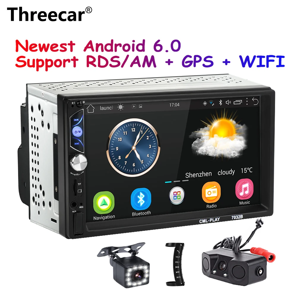 Discount Threecar Android 6.0 Car Radio Stereo GPS Navigation Bluetooth USB SD 2 Din Touch Car Multimedia Player Audio Player Autoradio 1