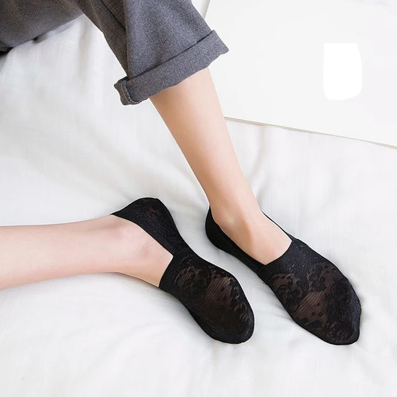 1 пара летних кружевных носков хлопковые нескользящие Нескользящие тапочки Модные дышащие удобные носки-башмачки для женщин