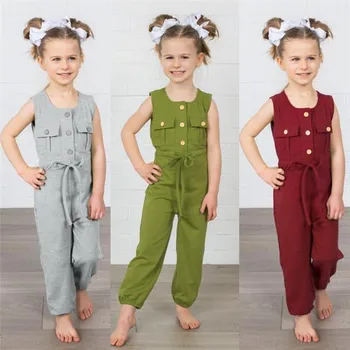 

2018 Summer Casual Children's Plain Sleeveless Jumpsuit Toddler Kids Baby Boys Girls Knitted Overalls Strap Rompers Jumpsuits