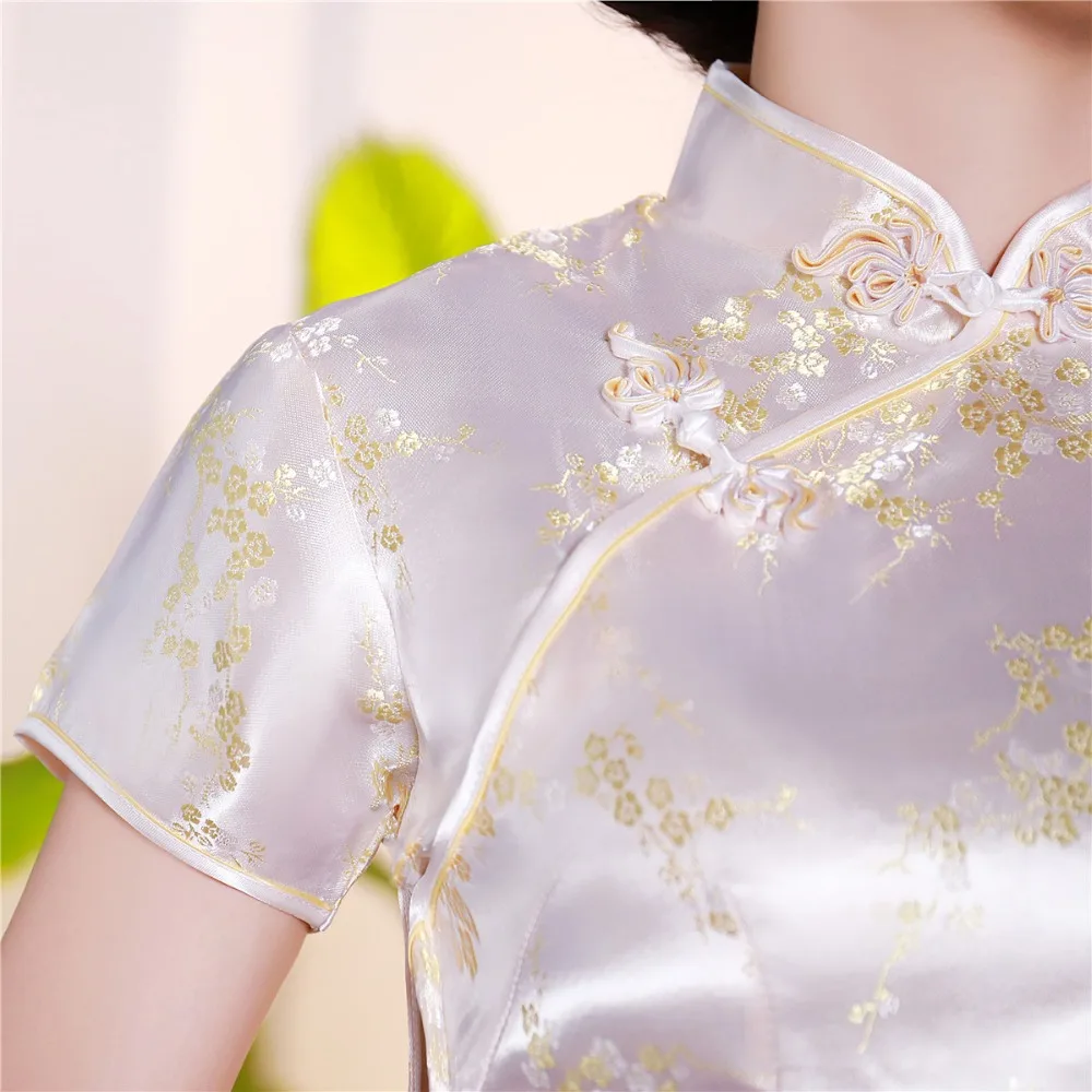 Шанхай история короткие Cheongsam Топ Традиционный китайский искусственный шелк/Атласный топ Дракон и Феникс Вышивка Блузка Топ Qipao рубашка