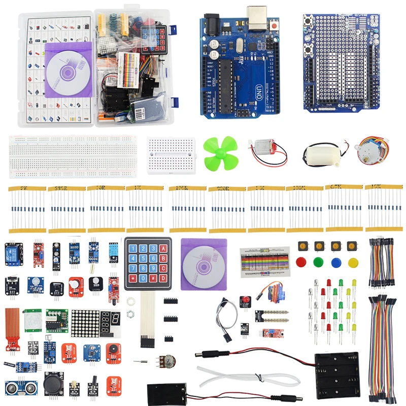 

Ultimate Kit for for UNO R3 LCD1602 Motor Servo Remote Control Senseor Kit Breadboard Diode Digital Display Resistor