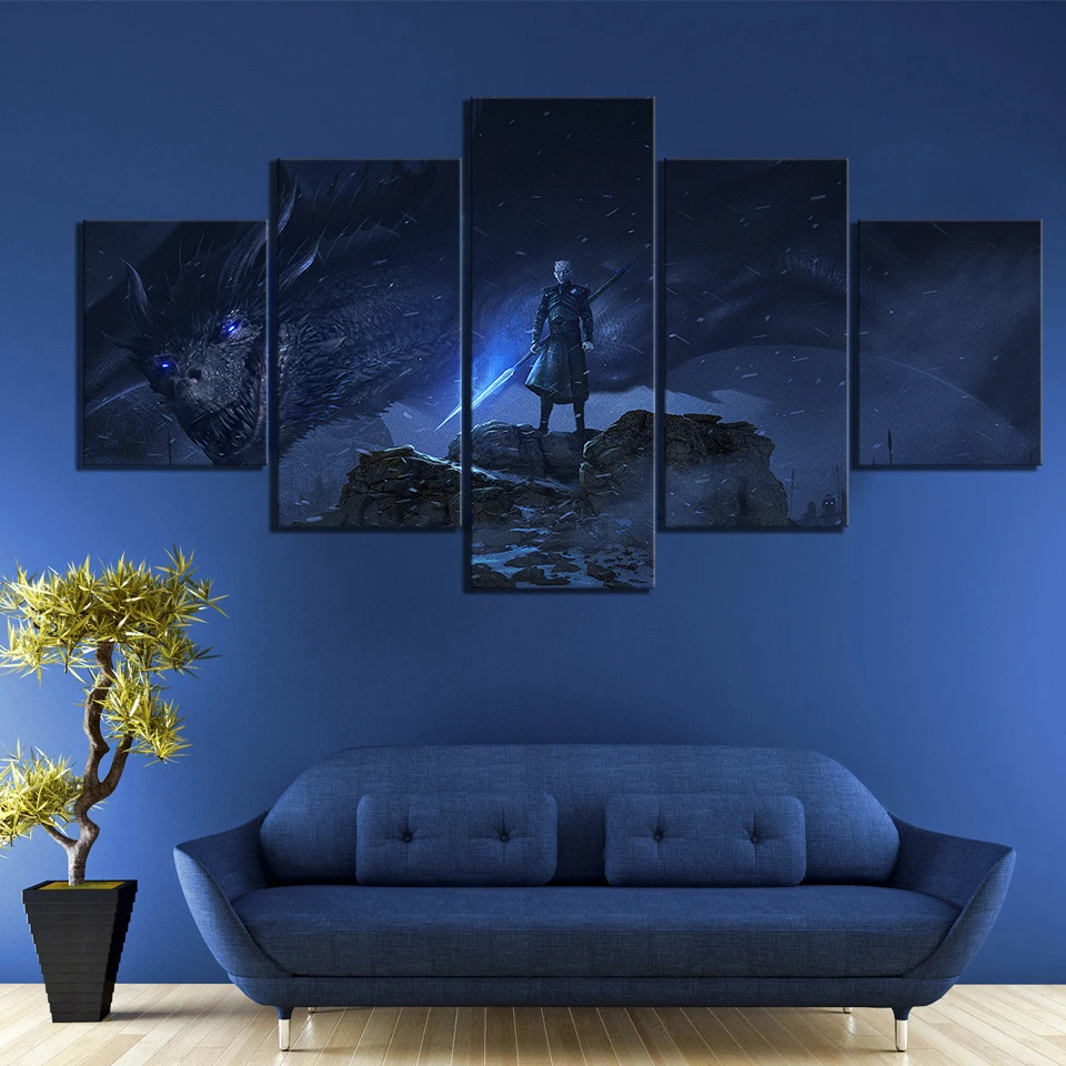 5-Piece-Dragon-Night-King-Game-of-Thrones-Season-8-Movie-Poster-Paintings-A-Song-of