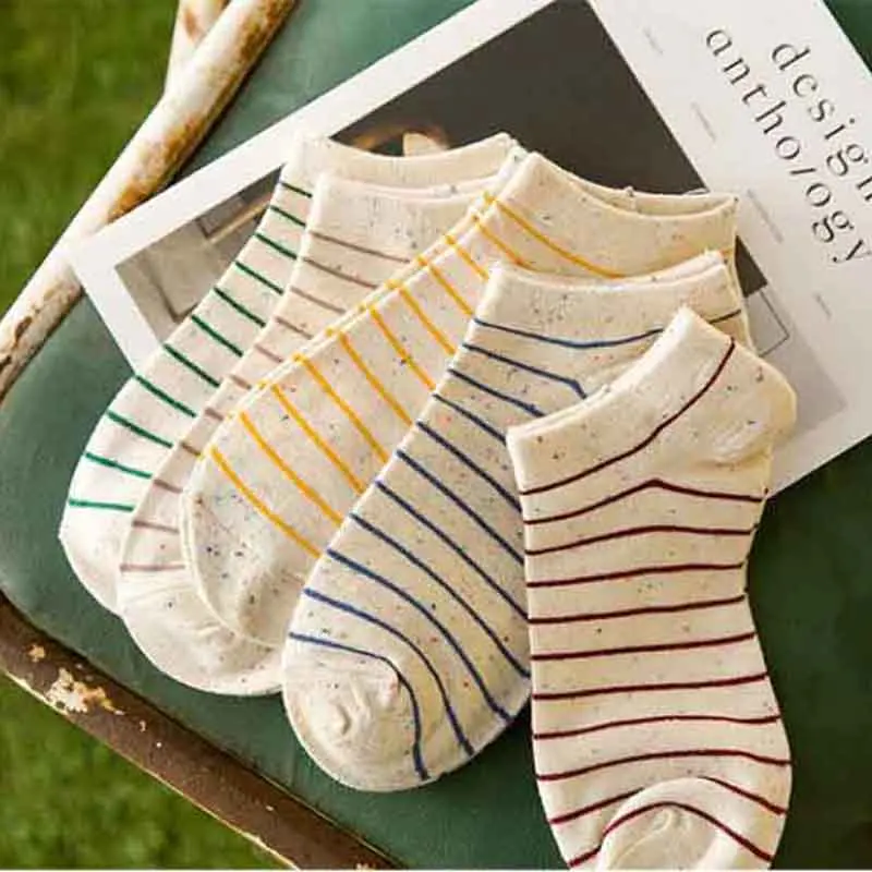 Детские носки, 5 пар Женские носки классические полосатые короткие носки без пятки; Низкие незаметные яхтенные тапочки с закрытым носком в стиле «праздника бабочек носки