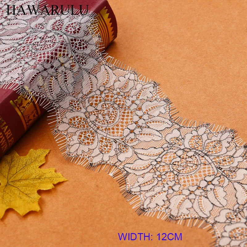

HAWARULU 1pcs DIY handmade Christmas wedding crafts Lace trim double black and white eyelash lace trim dress lace trim