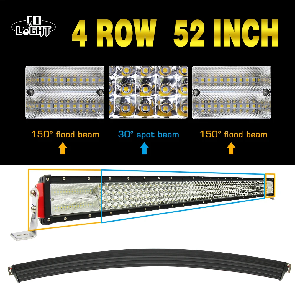 COLIGHT 4 Row 52" Curved 924W LED Light Bar Combo Beam 12V 24V Led Bar