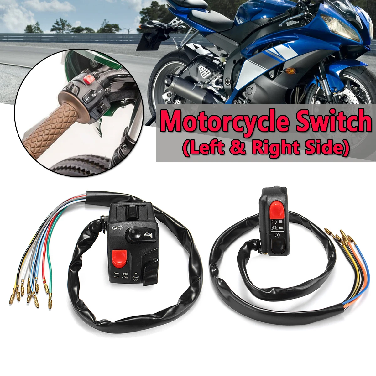 

Motorcycle Switch 22mm Handle bar Lamp Button Switch Kit Ignition Engine Stop Lamp Horn Light Left+Right Signal Light Controller