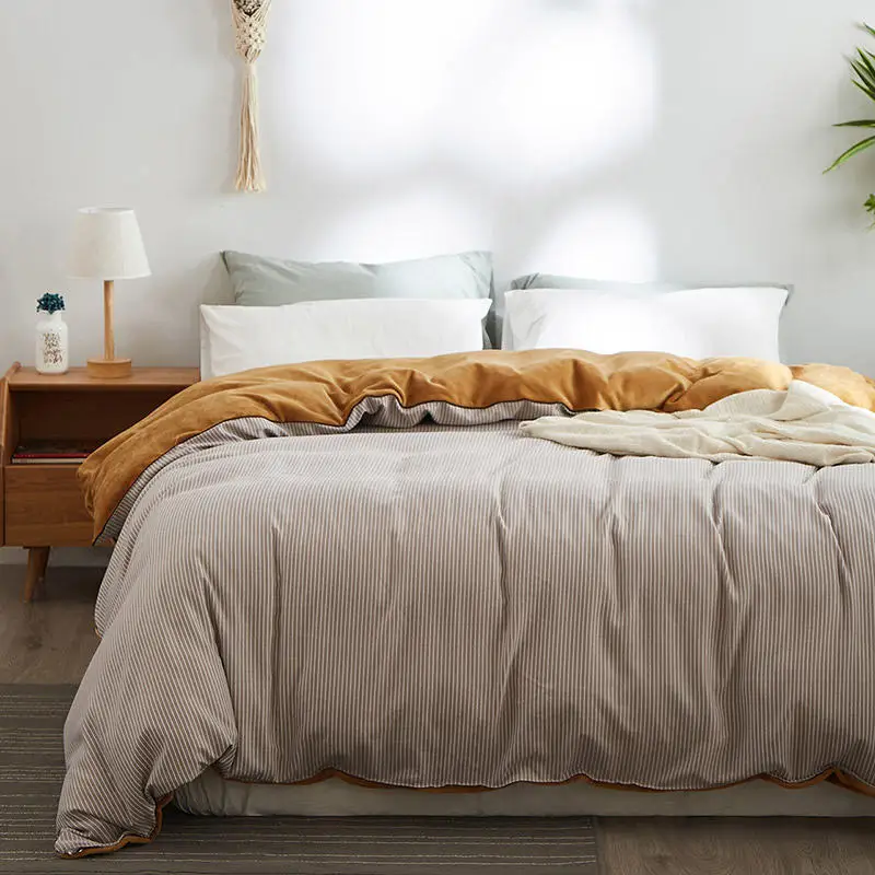 

2018 Winter Nordic simple fashion flannel+cotton Bedding sets Queen Size Duvet cover warm flannel duvet cover Free Shipping