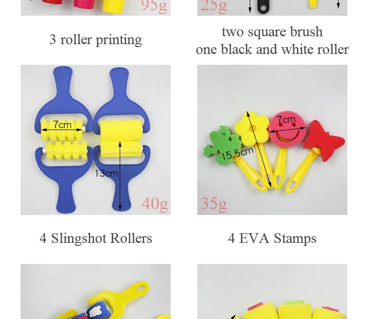 Дети DIY Творческий ролик Губка Щетки игрушечные печати пены живопись граффити художественные кисти ремесла раннее образование