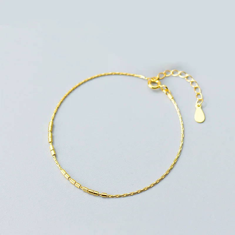

La MaxZa 925 Sterling Silver Gold Slidable Stick Adjustable Chain Minimalist Bracelets For Women Hand Accessories Fine Jewelry