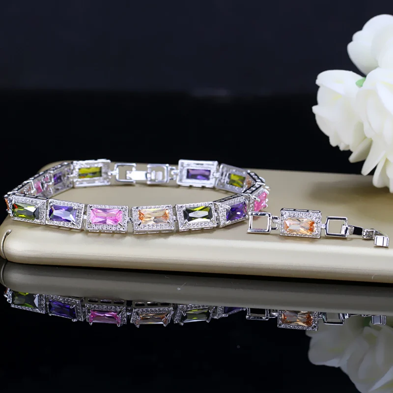 BlingZircons Luxury CZ Crystal Bridal Bracelet Top Quality Big Cubic Zircon Stone Paved Wedding Bracelets Bangles For Women B102