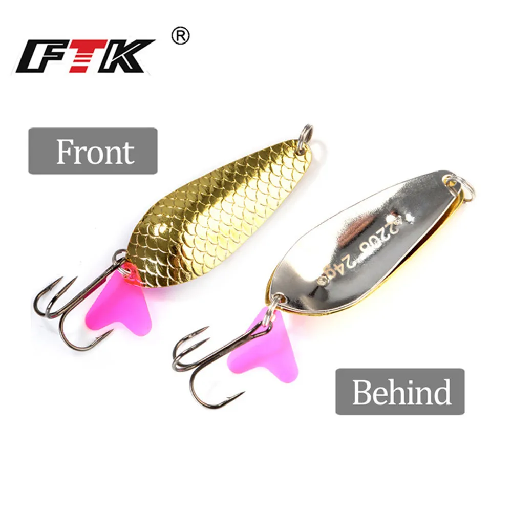 FTK 1 قطعة 24g/30g/35g/42g الصيد إغراء ملعقة الضوضاء الترتر شىء صغير براق الكارب الصيد الصعب الطعوم مع 34647-BN خطاف ثلاثي إغراء