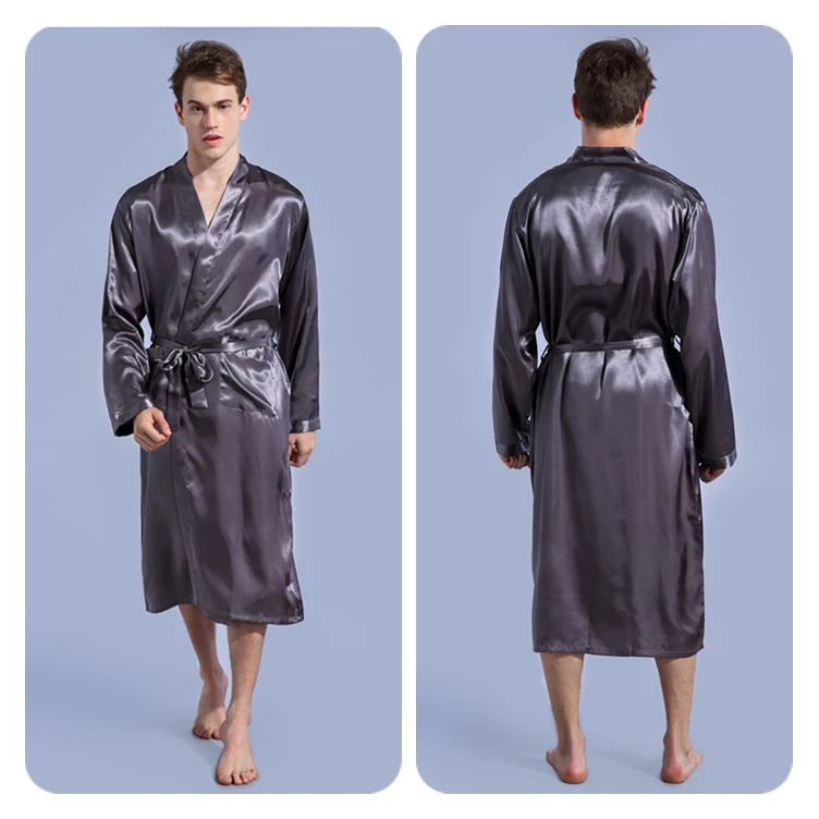 Men's Chic V-Neck Long Sleeves Robe Grey
