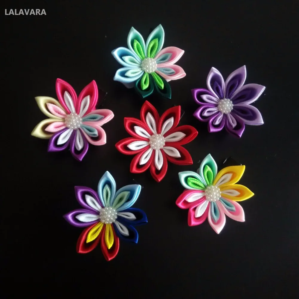 LALAVARA 10 шт. радужные заколки kanzashi цветы Детские аксессуары для волос для девочек декоративные заколки