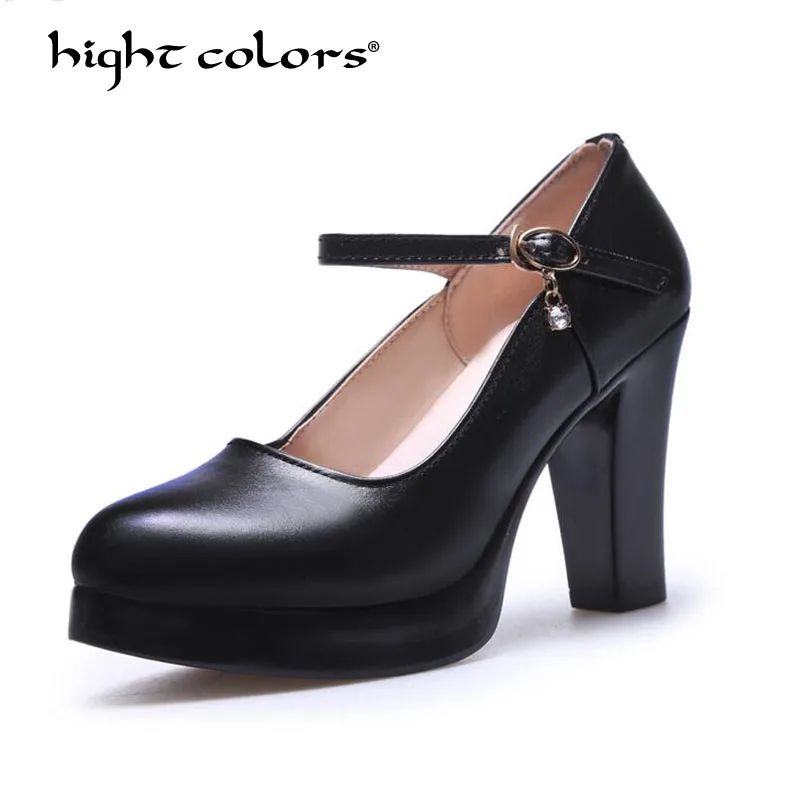 

2019 Fashion New Arrive Women Pumps Solid Buckle Spring Autumn Wedding Shoes Round Toe Leather Ladies High Heels Shoe HC-1112
