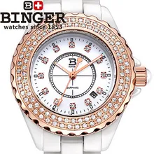 Switzerland Ceramic Dress Watch For Women Rose Gold Quartz watch Ladies Analog watches CZ Diamond Binger Brand Wristwatches