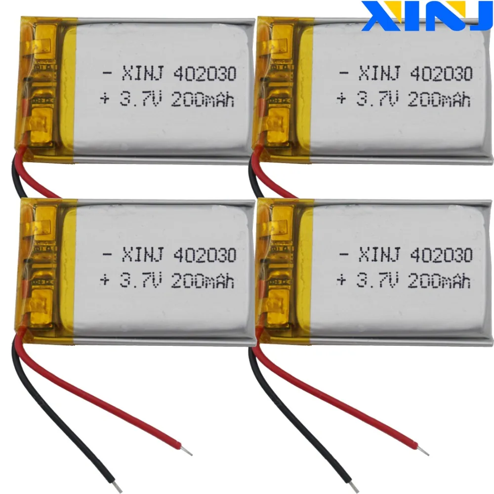 

XINJ 4pcs 3.7V 200 mAh li-po Lithium Polymer Battery Accumulator Li ion 402030 For MP3 Music player GPS Sat nav car DVC Camera