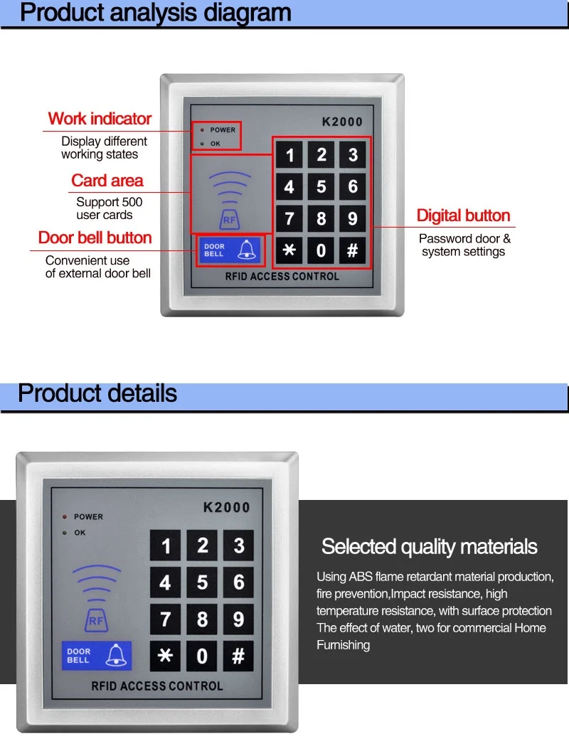 RFID контроля доступа K2000 клавиатуры RFID брелока readerl для дверей система блокировки