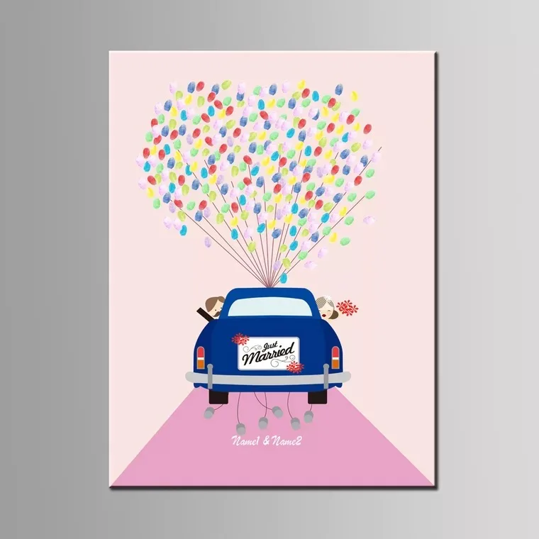 

Custom Name Date Wedding Car Canvas Print Fingerprints Guestbook Personalized DIY Guest Book wedding Party decoration