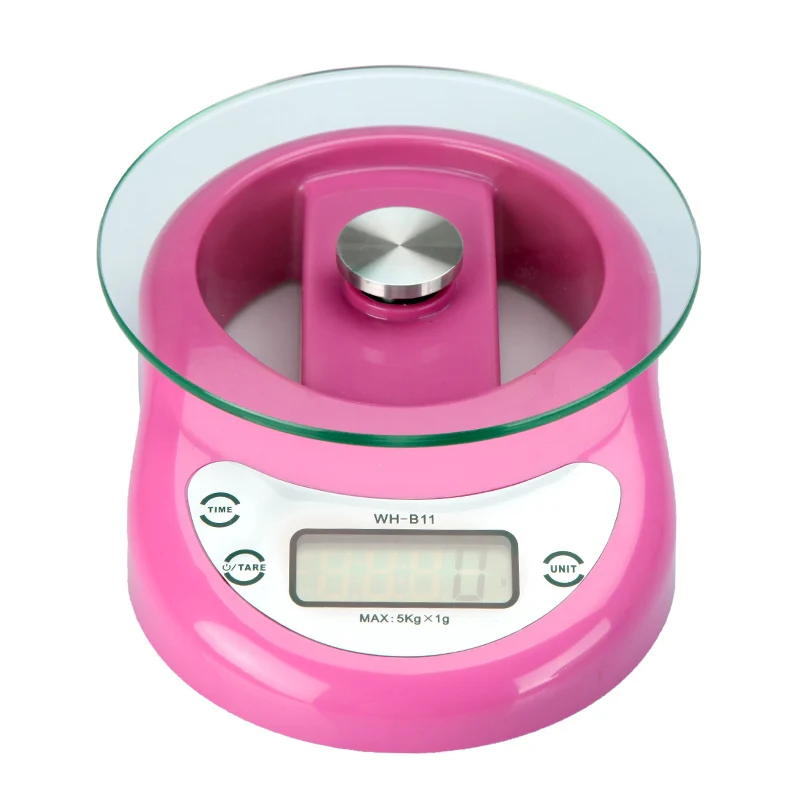 Pink 5Kg/1G Kitchen Scale LED Glass Baking Scale Tea Herbs Electronic